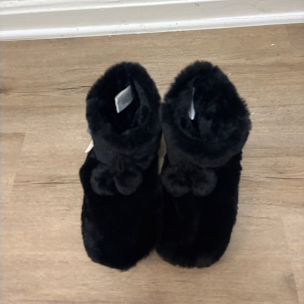 Mixit Black Plush Faux Fur Slip-On Booties - Picture 2 of 4